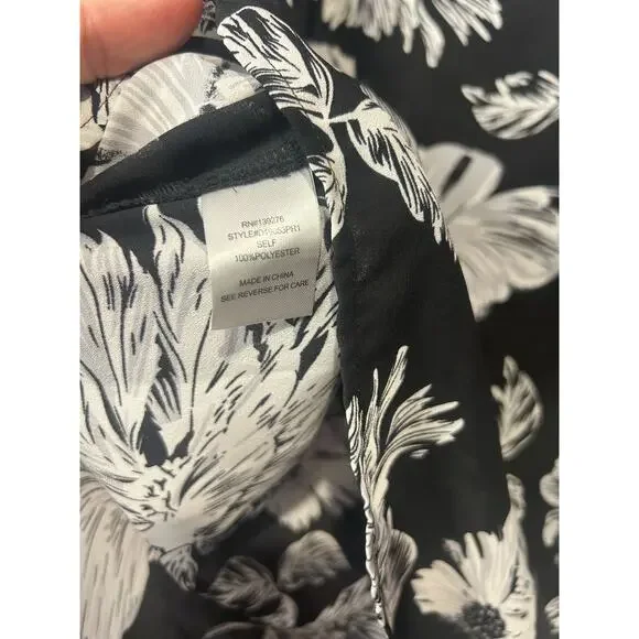 Black cream Daniel Rainn 3/4 sleeve floral blouse top shirt women's size medium - Picture 5 of 6